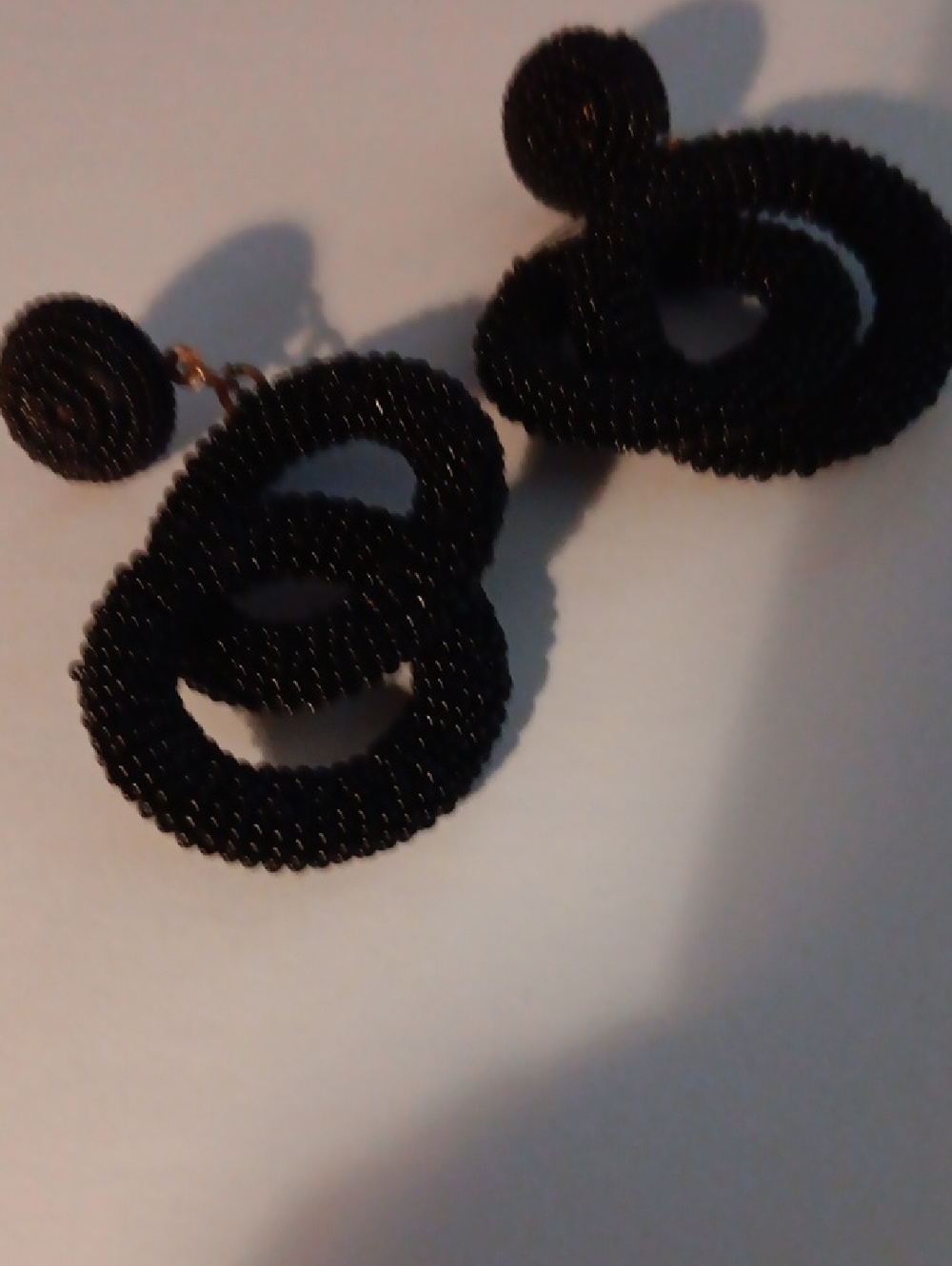 Oscar de la Renta Black Beaded Double Hoop Earrings Iconic